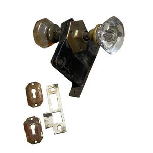 Antique Glass Door Knobs Brass Plates and Mortise